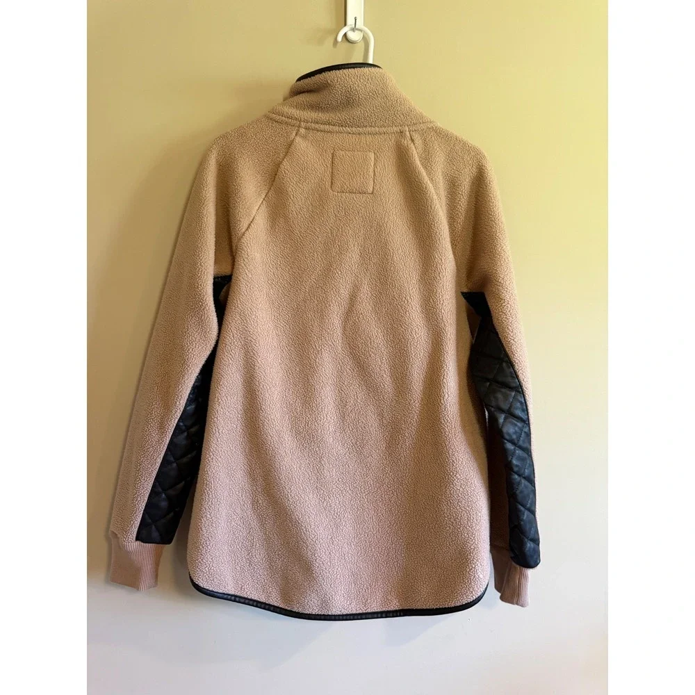 Abercrombie & Fitch Sherpa Fleece Pullover Quilted Faux Leather Snap‎ Neck Tan M